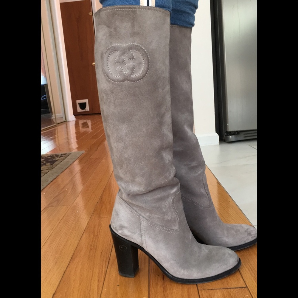 100% Authentic Gray Suede Gucci Boots